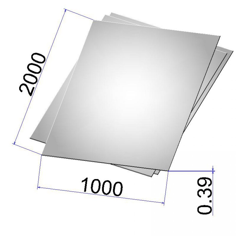 Лист стальной нержавеющий AISI 304 х/к зеркальный 0.39х1000х2000